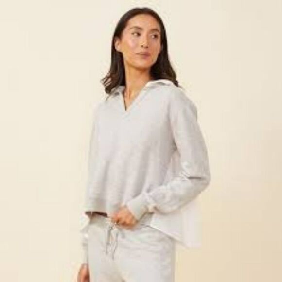 MONROW POPLIN MIX COLLAR SWEATSHIRT LIGHT GRAY WITH WHITE SIZE LARGE RETAIL $158 - Picture 2 of 10